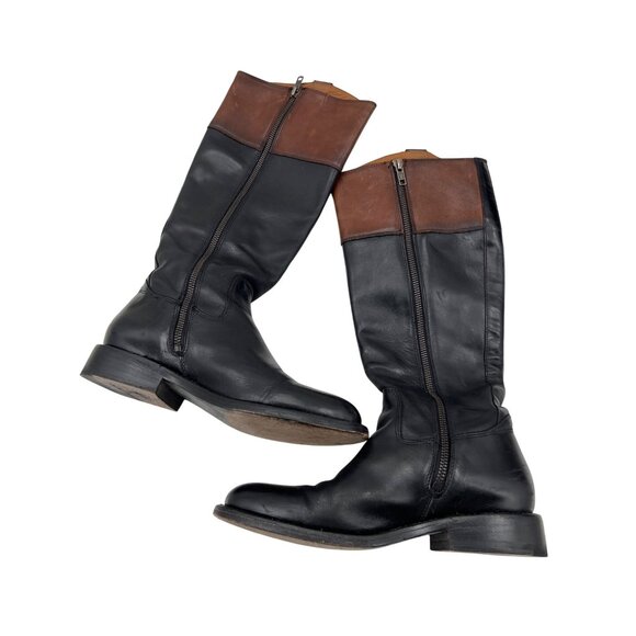 Frye Womens Black & Brown Leather Riding Boots Size 7 B With Side Zippers - Picture 6 of 9